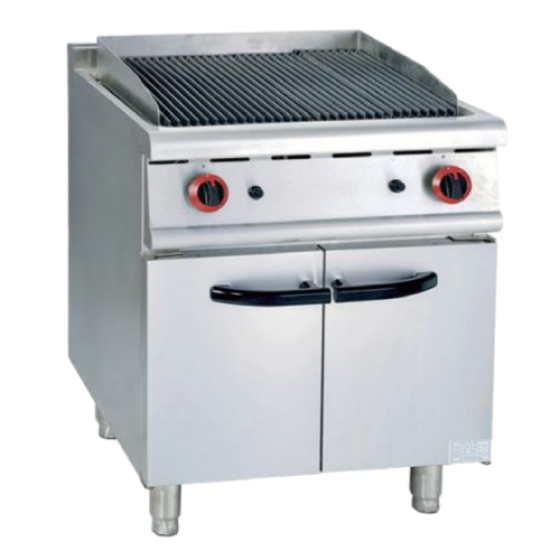Vertical gas volcanic stone barbecue grill with cabinet base